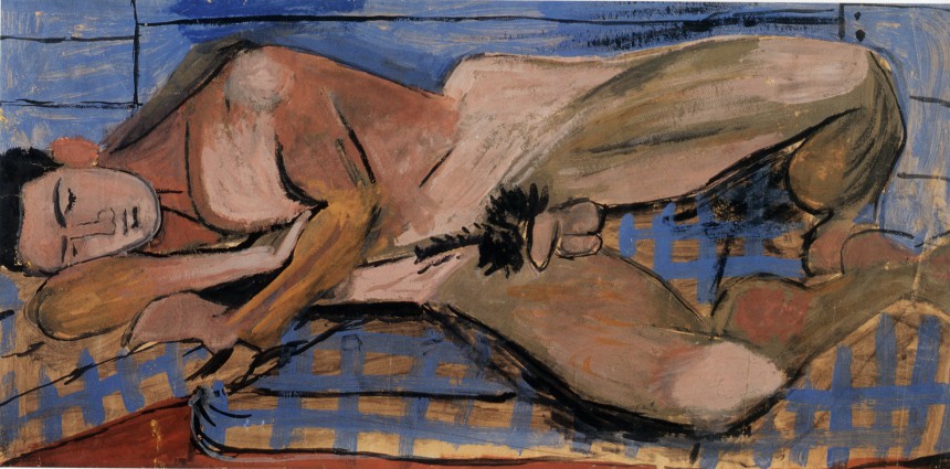 Γιάννη Τσαρούχη, Γυμνό ξαπλωμένο σε σεντόνι καρεδωτό, 1937. Ιδιωτική συλλογή.